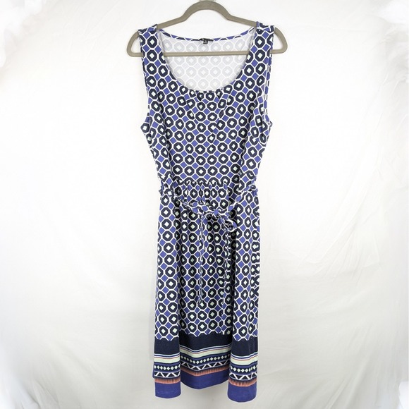 Talbots XL Sleeveless Midi Dress Geometric Print Belted Casual Summer - Picture 1 of 8